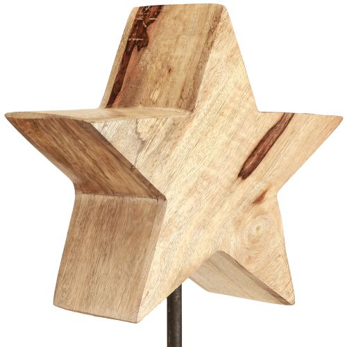 Artículo Estrella de madera natural con base de varilla decoración estrella 20x9,5x50cm