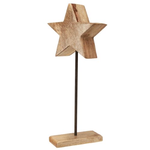 Artículo Estrella de madera natural con base de varilla decoración estrella 20x9,5x50cm