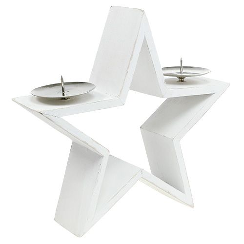 Estrella de madera con 2x candelabro blanco