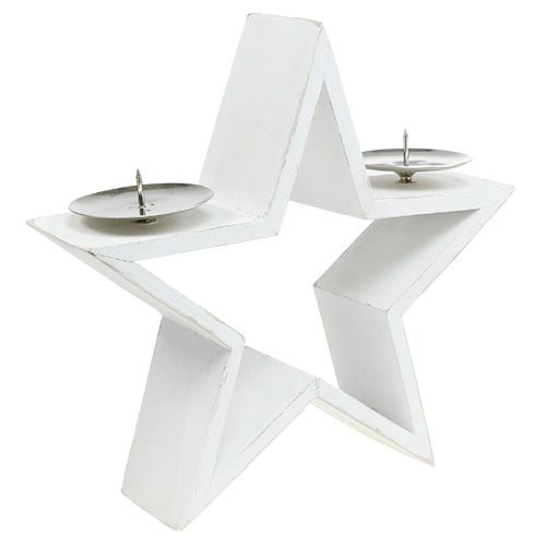 Floristik24 Estrella de madera con 2x candelabro blanco