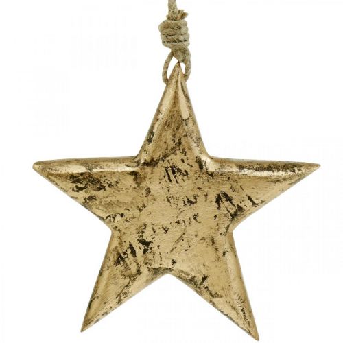 Artículo Estrella para colgar, decoración de madera con efecto dorado, Adviento 14cm × 14cm