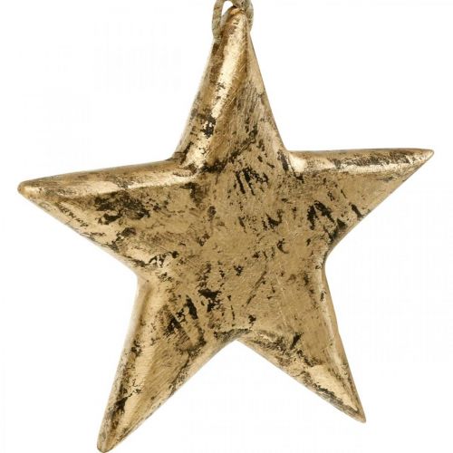 Artículo Estrella para colgar, decoración de madera con efecto dorado, Adviento 14cm × 14cm