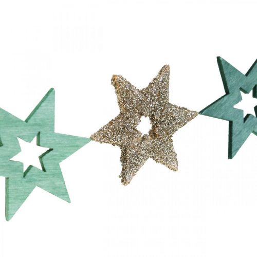 Artículo Estrella de madera dispersa verde, mezcla de flor de pascua purpurina 4cm 72pzs