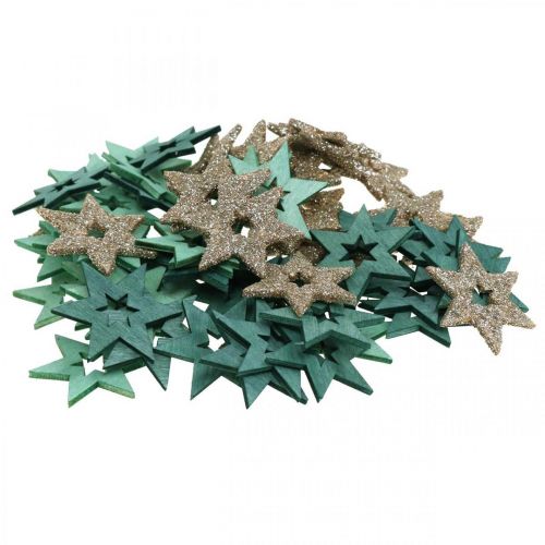 Artículo Decoración dispersa estrella de madera verde, mezcla de poinsettia con purpurina 4cm 72 piezas