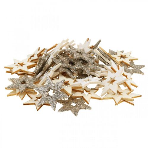 Floristik24 Decoración dispersa estrella de madera natural, brillo, blanco 4cm surtido 72 piezas
