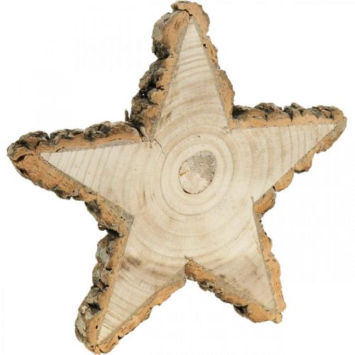 Floristik24 Bandeja de madera para Adviento, rodaja de árbol en forma de estrella, Navidad, decoración de estrella madera natural Ø29cm