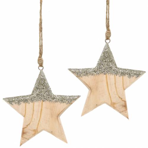 Floristik24 Colgante Estrella con purpurina Legno 14,5cm 2pzs