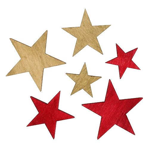 Floristik24 Estrellas de madera 3-5cm naturaleza / rojo 24pcs