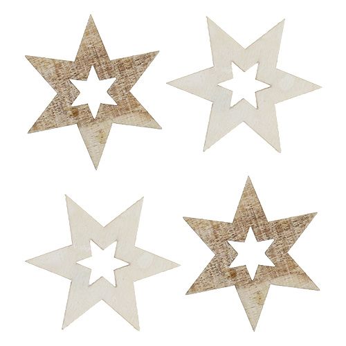 Floristik24 Estrellas de madera 4cm naturaleza / blanco 72pcs