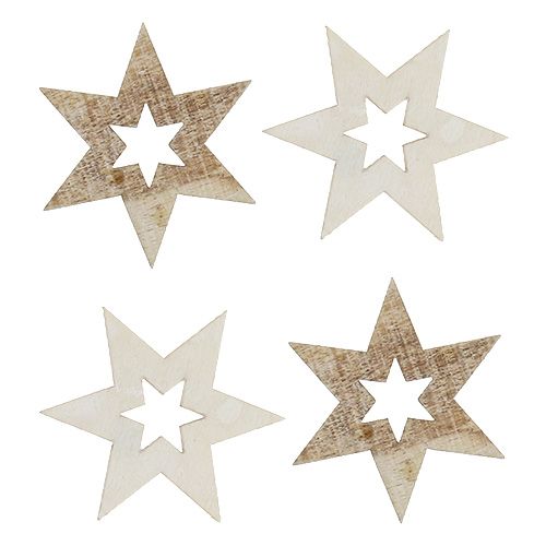 Floristik24 Estrellas de madera 4cm natural/blanco 72 uds.