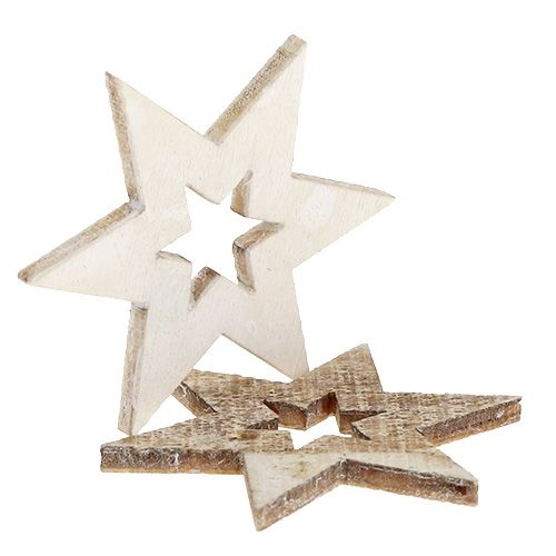 Floristik24 Estrellas de madera 4cm natural/blanco 72 uds.