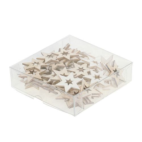 Floristik24 Estrellas de madera 4cm natural/blanco 72 uds.