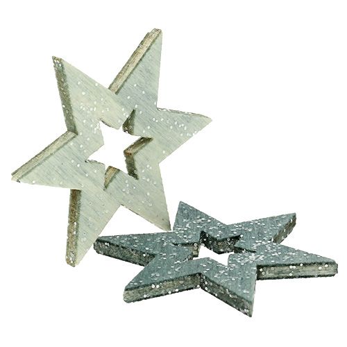 Floristik24 Estrellas de madera 4cm gris con purpurina 72 piezas