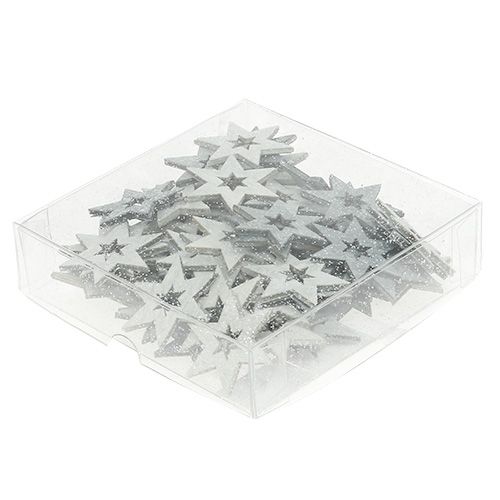 Floristik24 Estrellas de madera 4cm gris con purpurina 72 piezas