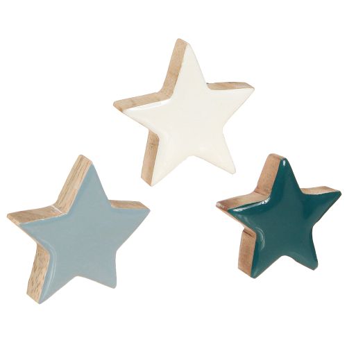 Estrellas de madera decoración de mesa estrellas blanco azul turquesa 5cm 12 piezas