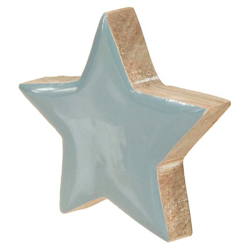 Artículo Estrellas de madera decoración de mesa estrellas blanco azul turquesa 5cm 12 piezas