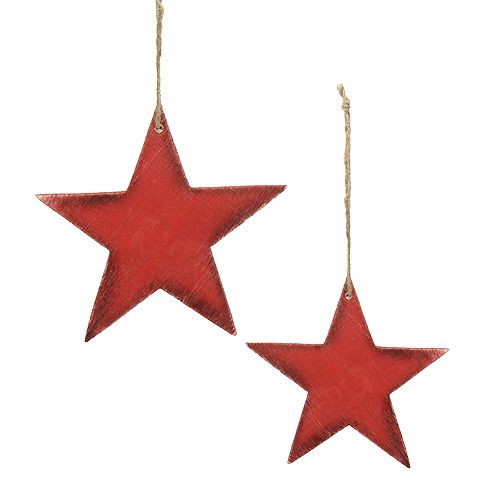 Artículo Estrellas de madera para colgar 9 / 13cm rojas 12pcs