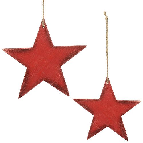 Floristik24 Estrellas de madera para colgar 16,5cm / 20cm rojo 6pcs