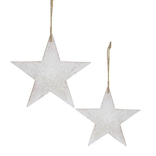 Floristik24 Estrellas de madera para colgar 9/13cm blanco 12uds