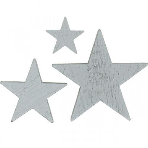 Artículo Estrellas de madera chispas decorativas Navidad gris 3/5/7cm 29p