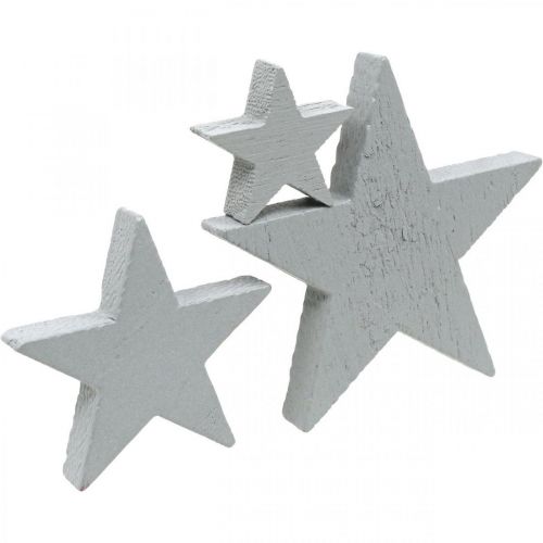 Artículo Decoración de estrellas de madera decoración dispersa Navidad gris 3/5/7cm 29 piezas