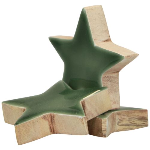 Artículo Estrellas de madera Decoración navideña decoración dispersa verde brillo Ø5cm 8ud