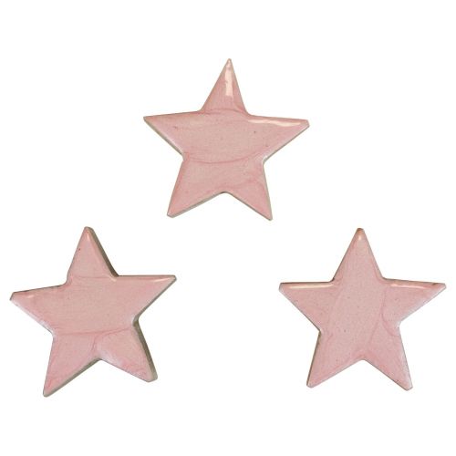 Artículo Estrellas de madera decoración estrellas decoración navideña rosa brillo Ø5cm 8ud