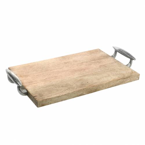 Floristik24 Bandeja de madera con asas mango, metal natural, plateado 46 × 25cm