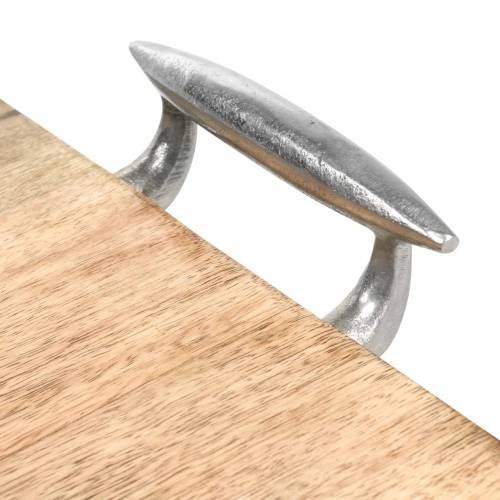 Floristik24 Bandeja de madera con asas mango, metal natural, plateado 46 × 25cm