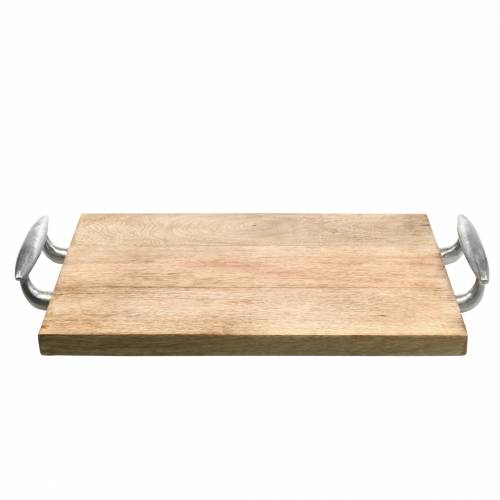 Floristik24 Bandeja de madera con asas mango, metal natural, plateado 46 × 25cm