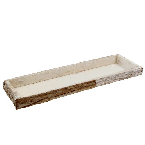 Floristik24 Bandeja de madera con corteza natural, blanco lavado 59cm x 20cm