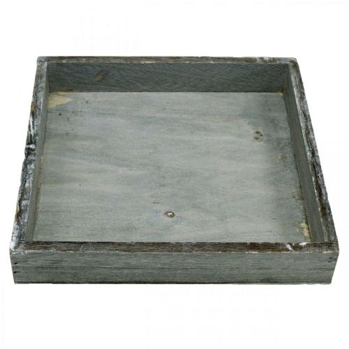 Artículo Bandeja madera cuadrada gris, bandeja decorativa lavada en blanco 19×19cm 2uds