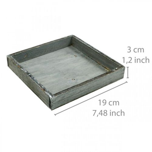 Artículo Bandeja de madera cuadrada gris, bandeja decorativa blanca lavada 19×19cm