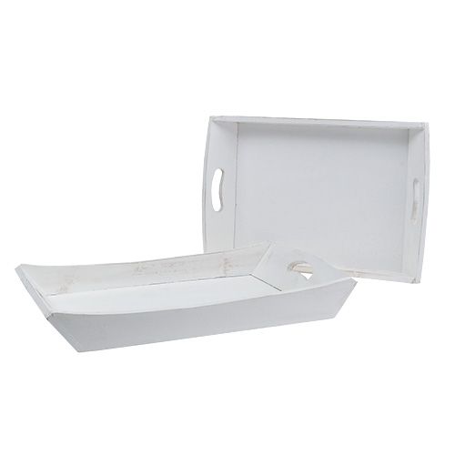 Floristik24 Bandeja de madera 2 juegos 42x28 / 35,5x24cm blanco