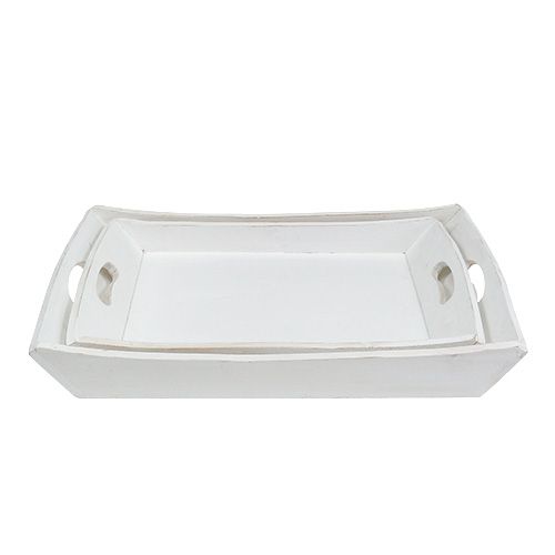 Floristik24 Bandeja de madera 2 juegos 42x28 / 35,5x24cm blanco