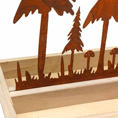 Artículo Bandeja de madera, silueta de bosque, óxido de acero inoxidable, 30 cm x 15 cm