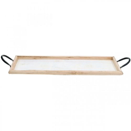 Floristik24 Bandeja de madera con asas de metal, cuenco para plantas, bandeja decorativa natural L50cm