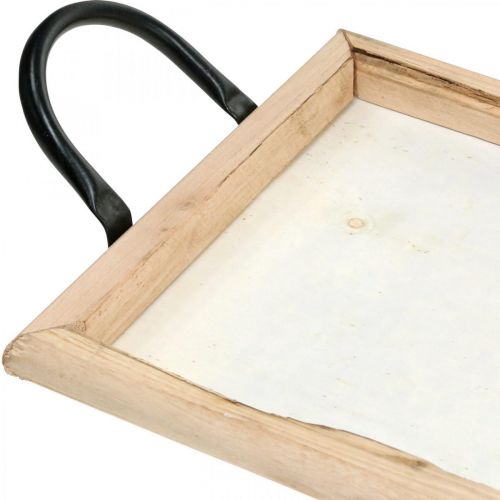 Artículo Bandeja de madera con asas de metal, cuenco para plantas, bandeja decorativa natural L50cm