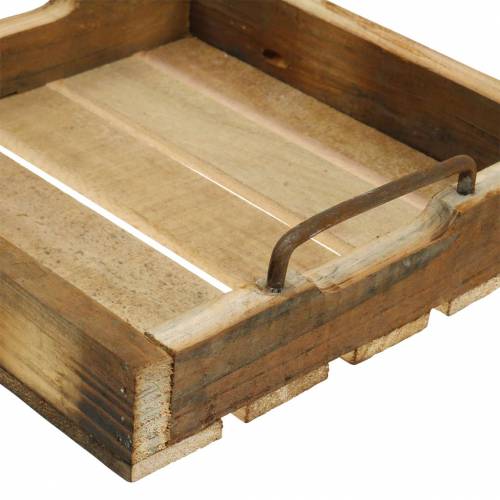 Floristik24 Bandeja de madera con asas de metal natural 20/25 / 30cm juego de 3