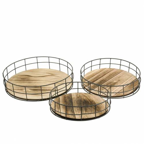 Floristik24 Bandeja decorativa redonda madera, metal natural Ø25/30/35cm juego de 3