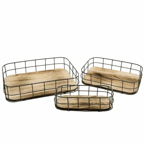 Floristik24 Bandeja de madera con borde de metal 45cm 35×25/29×19/42×14cm juego de 3