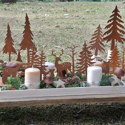 Floristik24 Bandeja de madera bosque con animales 35cm x 15cm