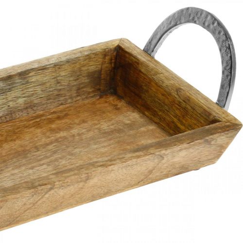 Artículo Bandeja de madera de mango, cuenco decorativo con asas de metal, decoración de mesa L39,5cm