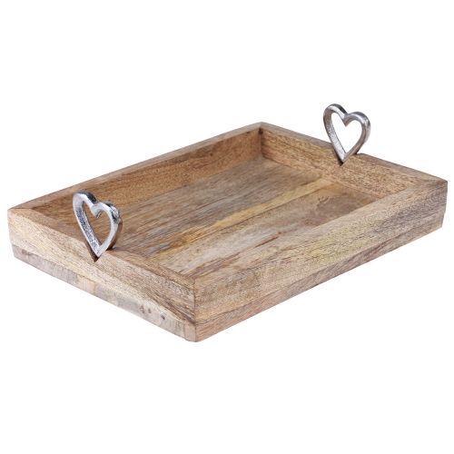 Floristik24 Bandeja de madera con asas Bandeja con corazones natural 26×20×7,5cm