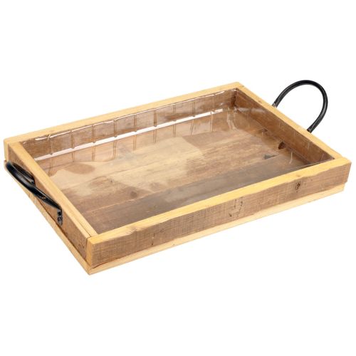 Bandeja de madera con asas bandeja decorativa negro natural  40×27,5×5cm-14385