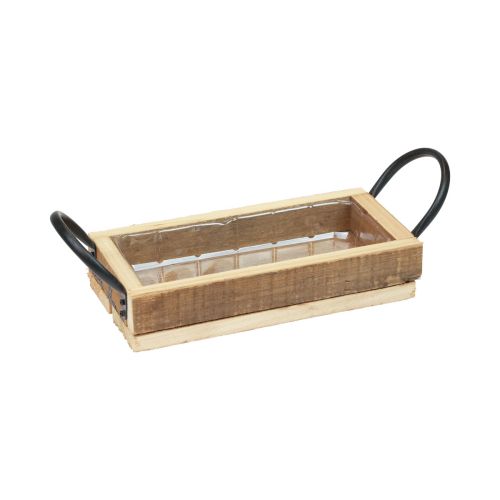 Floristik24 Bandeja de madera con asas bandeja decorativa negro natural 25×12,5×5cm