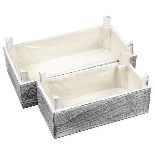 Artículo Jardinera rectangular de madera blanqueada 32x17/25x13cm juego de 2