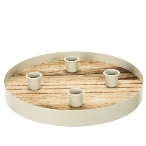Portavelas para cuatro velas cónicas, bandeja redonda de madera, 25 cm. comprar | Floristik24.es