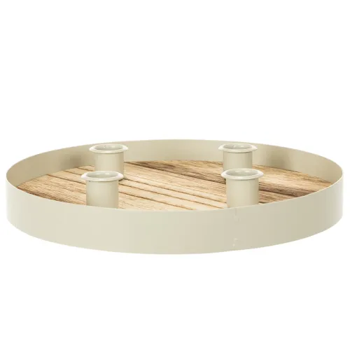 Portavelas para cuatro velas cónicas, bandeja redonda de madera, 25 cm. | Floristik24.es