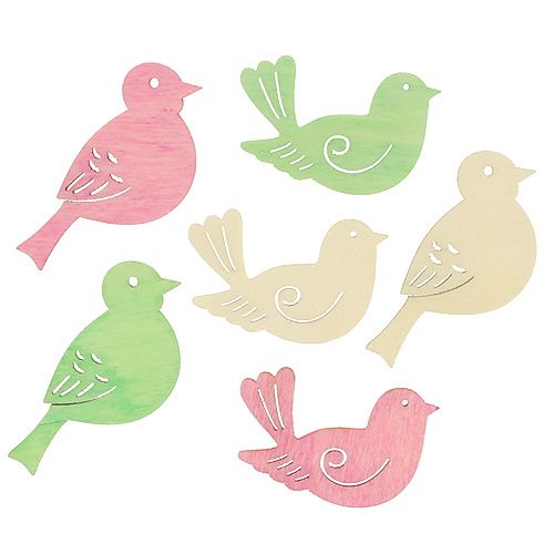 Pájaros de madera 4cm - 4,5cm pastel surtido 72pcs